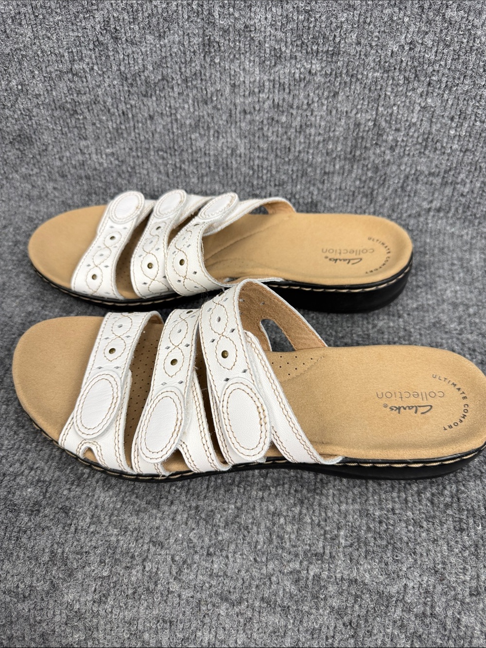 Clarks White Multi-Strap Leather Slide Mules Women’s 9.5 NWOT